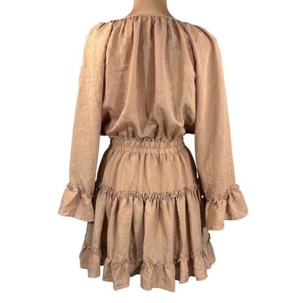 Mustard Seed Ruffle Trim Mini Dress Prairie Boho Long Sleeve Brown M NWT - Picture 3 of 10